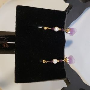 Wisteria earrings | lilac/purple floral earring | Freshwater pearls & garnets